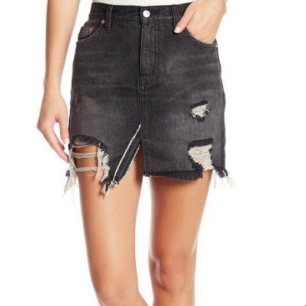 We the Free Black Denim Jean Skirt Distressed size 24